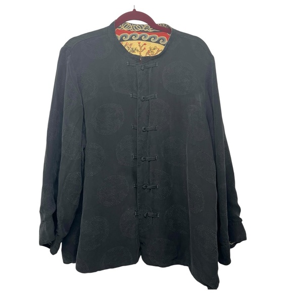 Citron Santa Monica Silk Red Asian Reversible Button Front Jacket Womens 2X - Picture 5 of 12